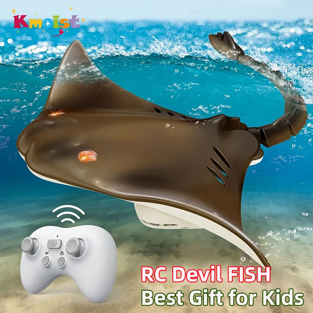 2.4G RC Shark Remote Control Devil Fish Toy High Simulation Fish for Swimming Pool Bathroom RC Boat Toys for Kids New Year Gift