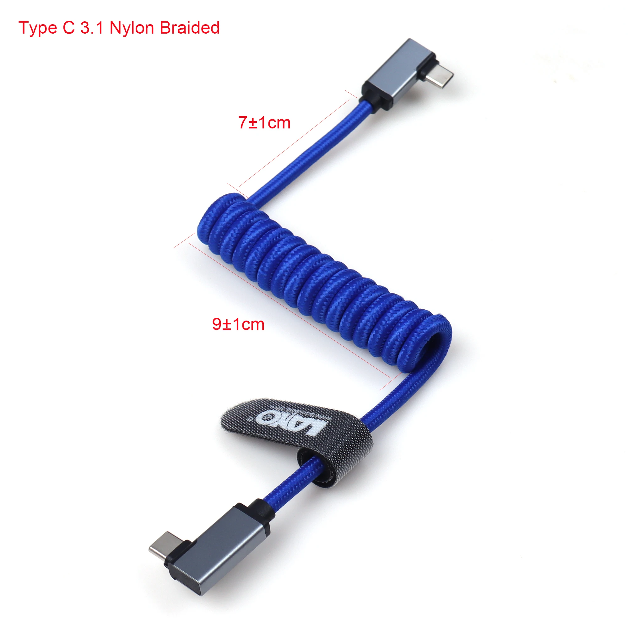 LANO USB C to Type C Angle Male Nylon Data Coiled Cable for Device Fast Charge Cord Type-C PD Charger Wire