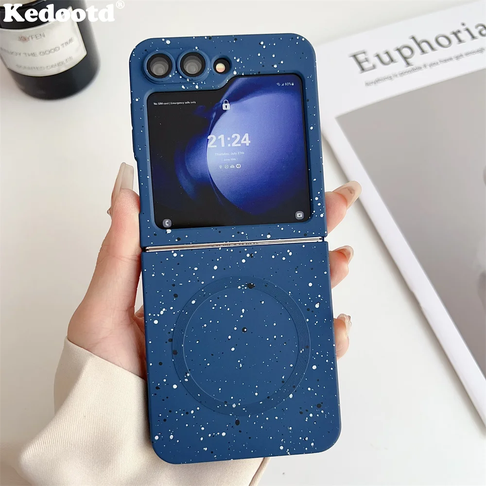 Colorful Starry Sky Soft Silicone For Magsafe Magnetic Case For Samsung Galaxy Z Flip 6 5 4 3 Speckle Ink Solid Color Armor Capa