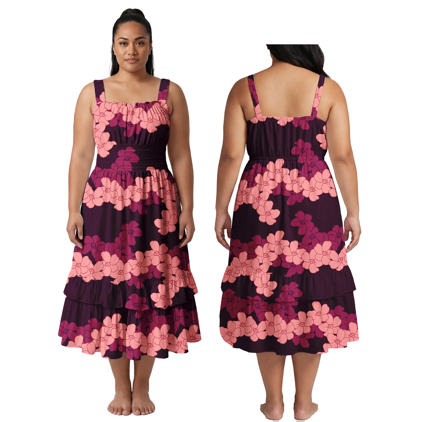 

2026 Latest Design Custom Image Clothing Cold Shoulder Lady Wear Samoan Dresses Polynesian Ladies Beach Loose Skirts Hawaiian