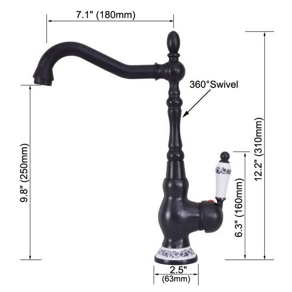 Black Oil Rubbed Bronze Swivel Spout Kitchen Faucet Ceramic Handle Wash Basin Sink Faucet Single Hole Deck Mounted Lnf656