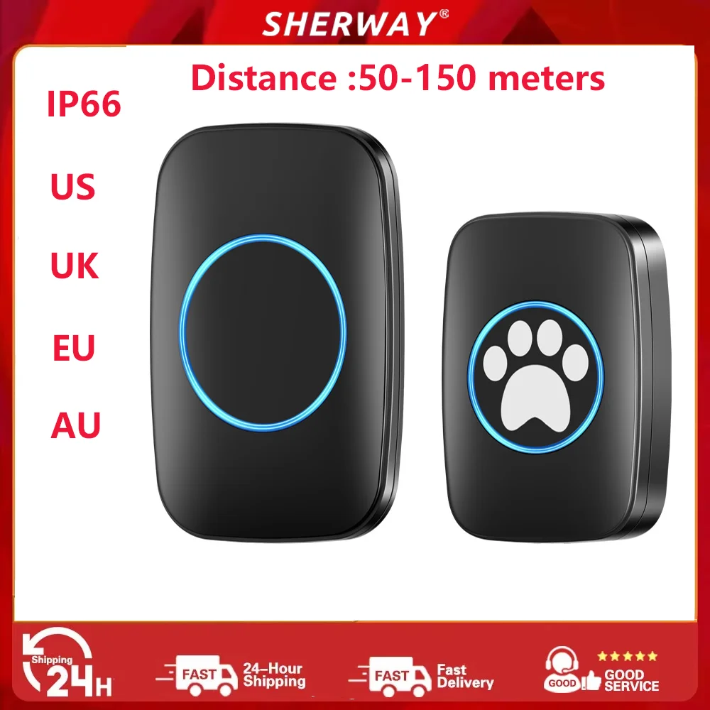 Wireless IP44 waterproof touch doorbell Smart LED flashing light Pet dog doorbell Waterproof pager flashing ring Dong doorbell