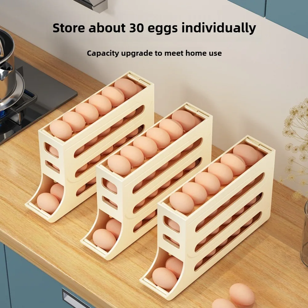 1pc rolling egg box, automatic replenishment, space saving, easy to retrieve, refrigerator side door storage image 3