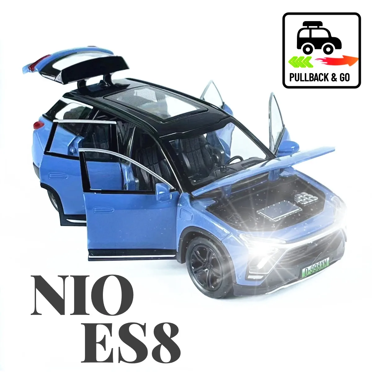 1:32 NIO ES8 Pullback Car Toy with Lights Engine Sound, Lamborghini VW Honda Scale Diecast Car Model Replica Kid Boy Play Gift