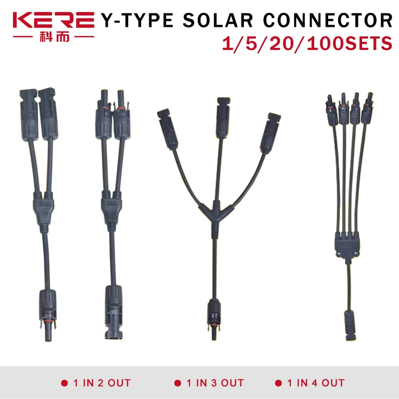 5/20/100Sets 3 branch 2to1 Solar four way Y Type Solar Cable Connector For Photovoltaic Panel Adaptor Plug Parallel Connection