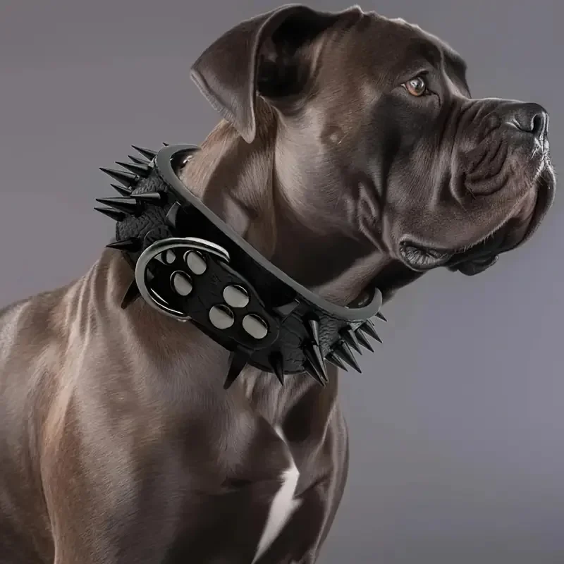 Metal Studs Anti-Chew Dog Collar, Heavy-Duty Bite Proof Collar Reinforced for Pitbull Bully Escape-Proof Durable Neck Protection