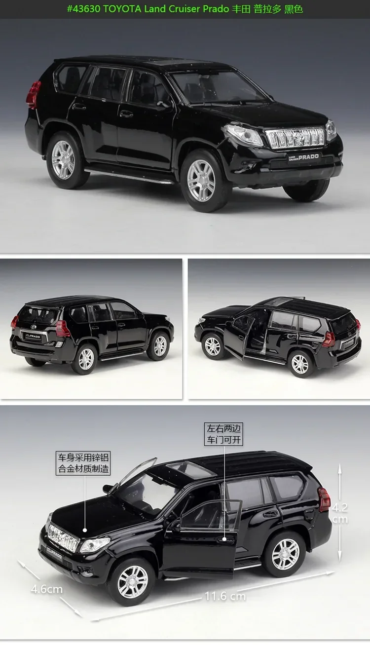 1:36 Model samochodu Toyota Land Cruiser Prado odlewany Metal modeli pojazdów typu Pull-back