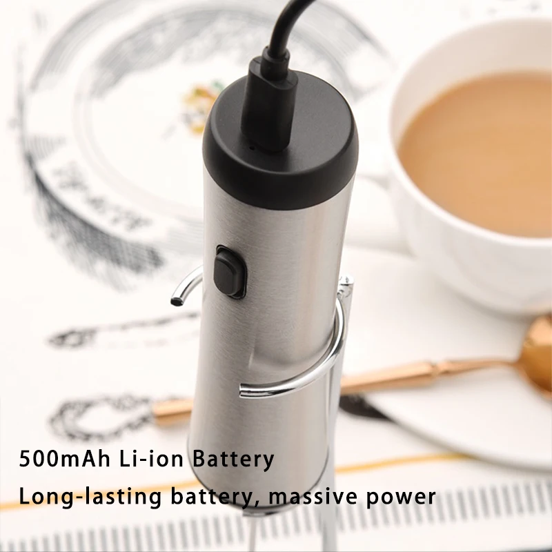 رغوة الحليب المحمولة القابلة لإعادة الشحن مع حامل، صانع رغوة كهربائي محمول مع شحن TPC للشوكولاتة الساخنة كابتشينو لاتيه