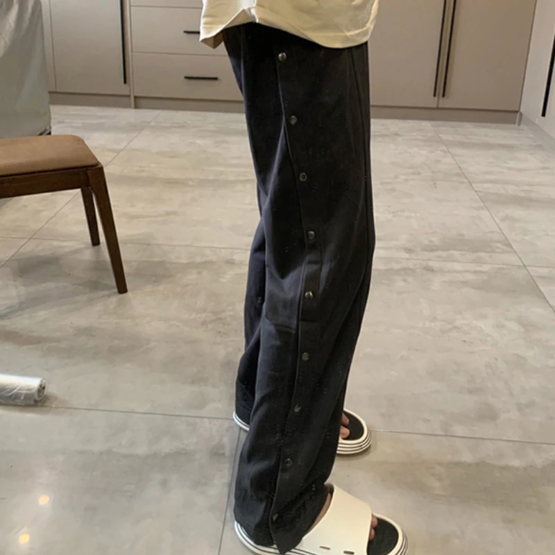 

Женские брюки с широкими штанинами, модные летние брюки с высокой талией, винтажные боковые разрезы, полная длина, карманы, уличная одежда на шнурке, крутые, популярные девушки, новинки