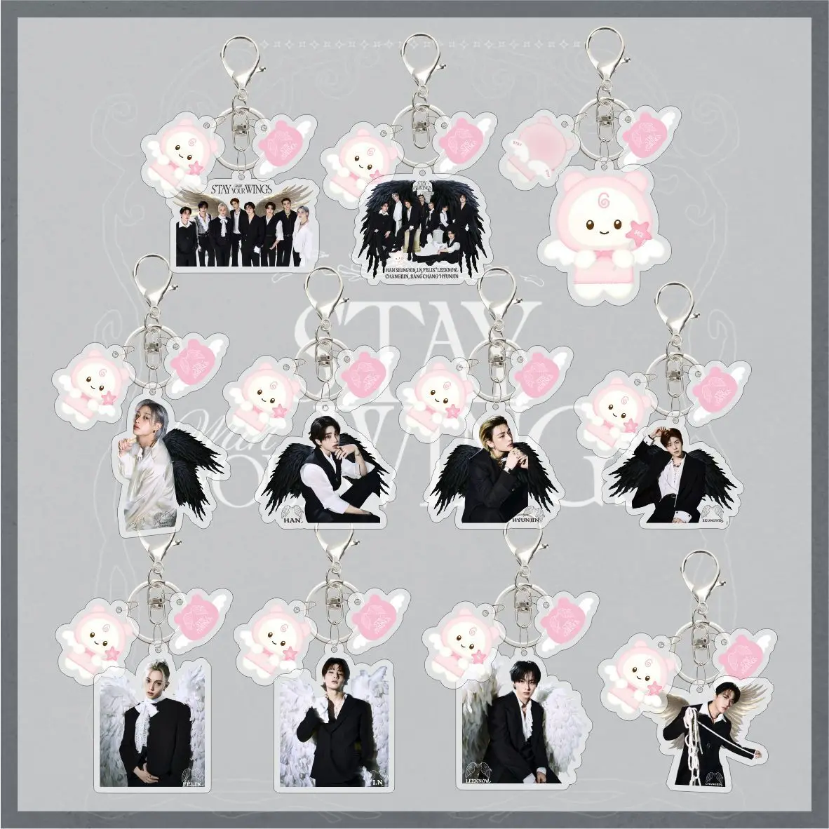 Set de tres piezas SKZOO Stray Kids: llavero de acrílico Felix Bang Chan, accesorio Kpop para bolso, colgante para coche, decoración, regalo para fans.