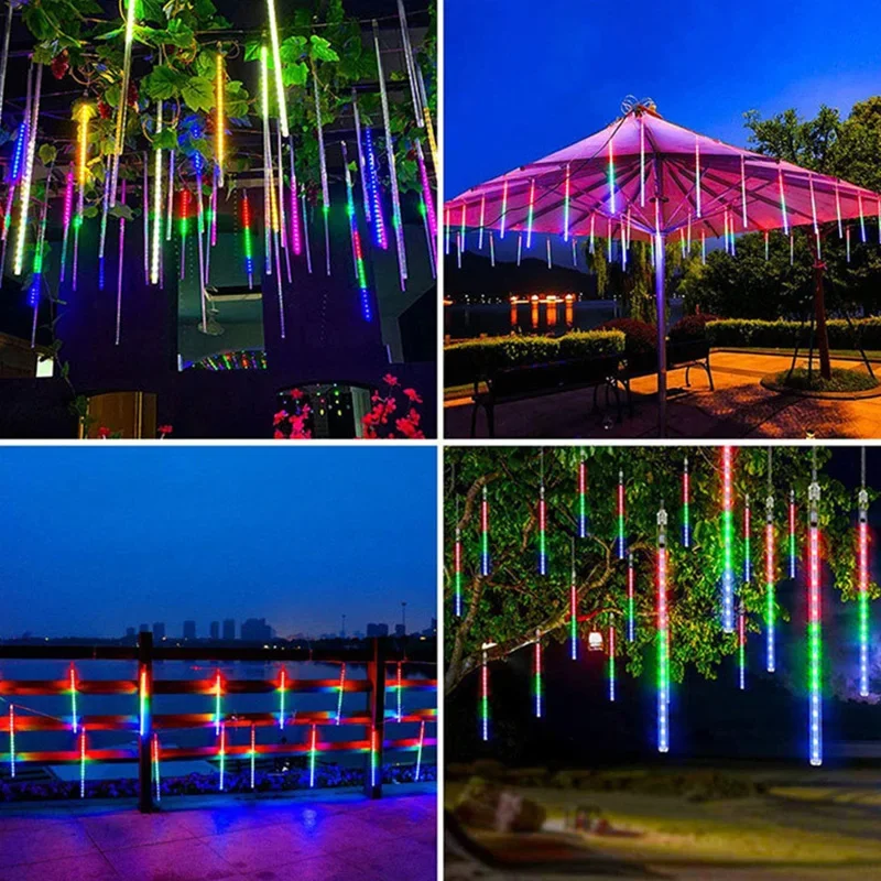 LED Meteor Shower Street String Lights AA Battery Powered Christmas Light Decor House Eave Outdoor Indoor Wedding Party Garden