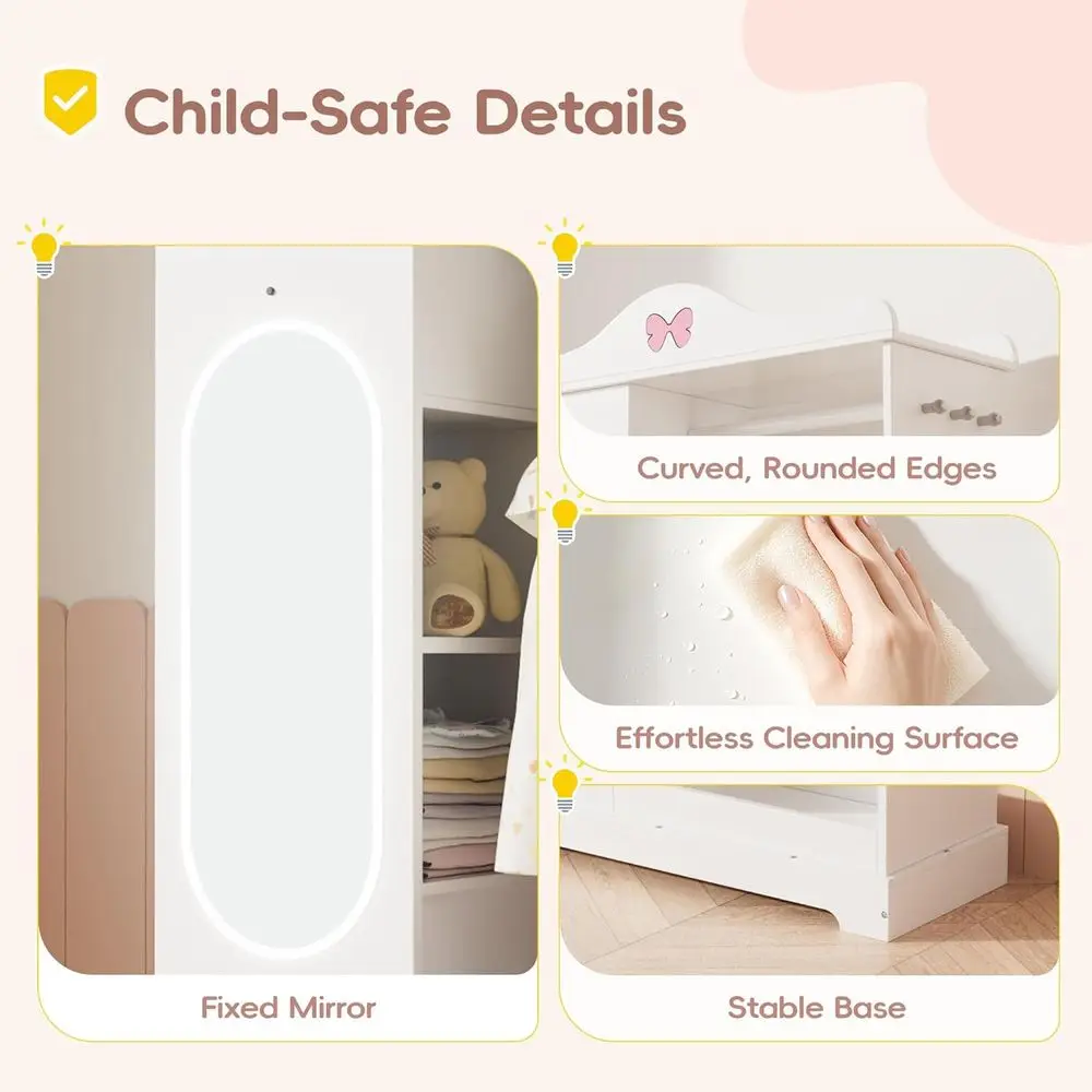 Armadio con armadietto per gioielli, portaoggetti per vestire con ripiani, organizer per costumi Wardrode con specchio a figura intera, armadio con bracciolo