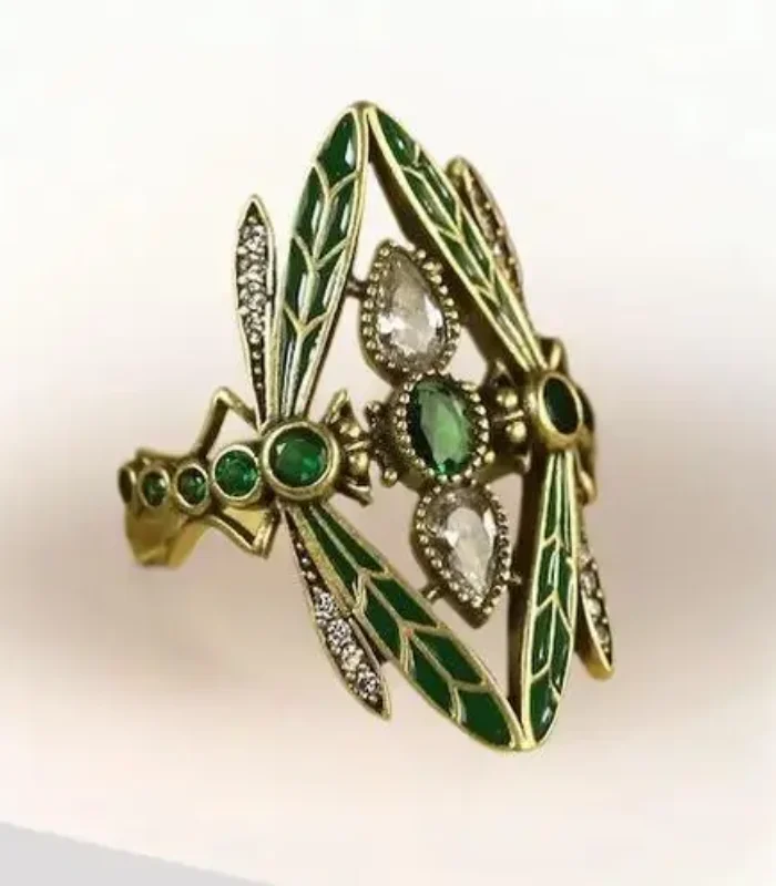 Vintage Insect Dragonfly Ring For Men Women Green Cubic Synthetic Zirconia Party Jewelry Christmas Anniversary Gift