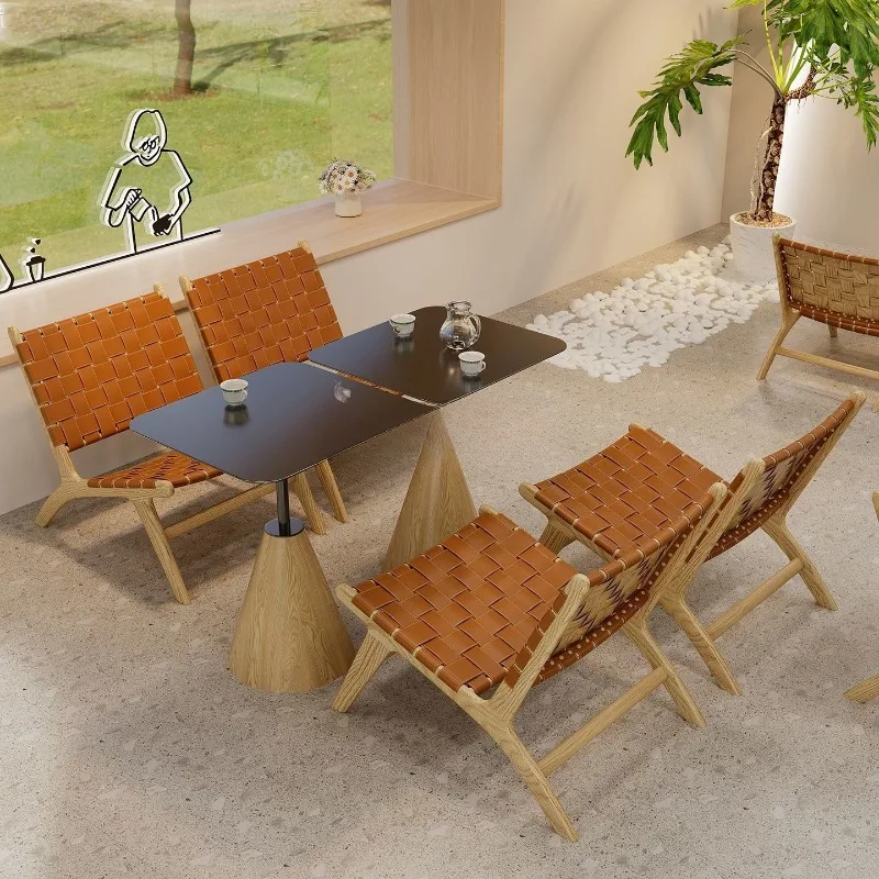 Nordic cafe table and chair combination, western restaurant dessert restaurant, wall rattan chair