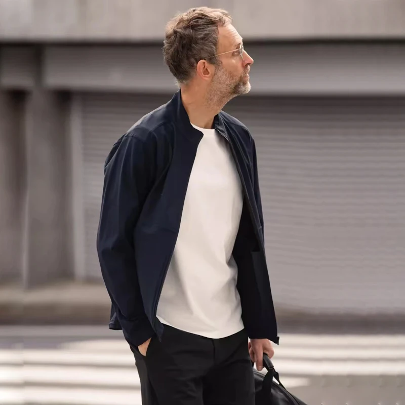 

Grey Stand-up Collar Jacket Man Spring Autumn Men Trench Coats Man Business Casual Thin Short Jacket Man Clothes Luxury Brand