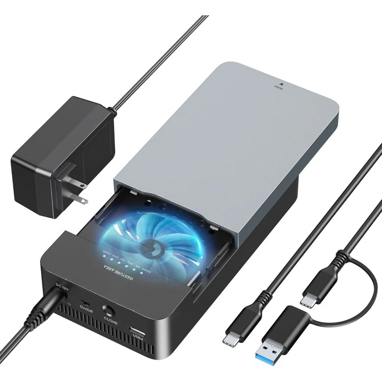 

NVMe M.2 Duplicator Dual-Bay Offline Clone Tool-Free,40Gbps USB4 NVMe SSD Enclosure with Cooling Fan Compatible with M4/Pro/Max