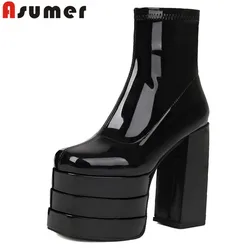 ASUMER 2023 Size 35-46 New Street Style Microfiber Ankle Boots Ladies Zipper Platform Autumn Boots Thick High Heels Women Boots