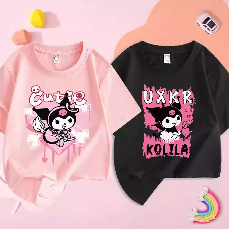 

2025 Summer New Kuromi Fashion Printed Short Sleeve Tshirt Made of Pure Cotton and Printed Casual Half Sleeve for Boys and Girls