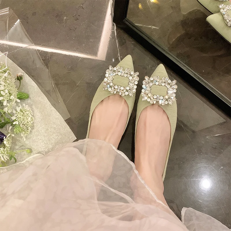 2025 Spring and Autumn New Fashion French Pointed Shallow Mouth Flat Shoes Water Diamond Black Women's Casual Shoes view 6