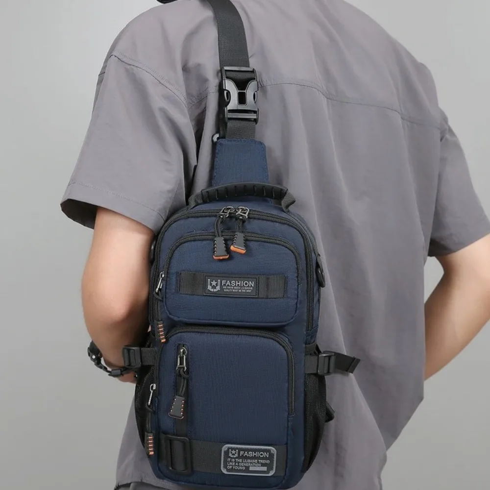 Portable Multi Pockets Men Chest Bag Shoulder Bag Cloth Sports Message Bag Solid Color Zipper Crossbody Bag Boys