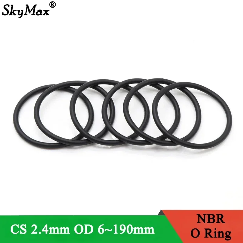 10pcs NBR O Ring Seal Gasket Thickness CS 2.4mm OD 6~190mm Nitrile Butadiene Rubber Spacer Oil Resistance Washer Round Shape