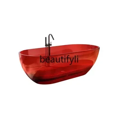 QQTransparent bathtub Color crystal resin Thin edge Independent goose egg shaped hotel Artificial stone bath