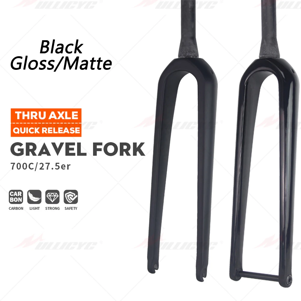 

700Cx45 Black Gravel Fork 40mm Offset Full Carbon Fiber Road Bicycle Disc Brake Fork Quick Release / Thru Axle