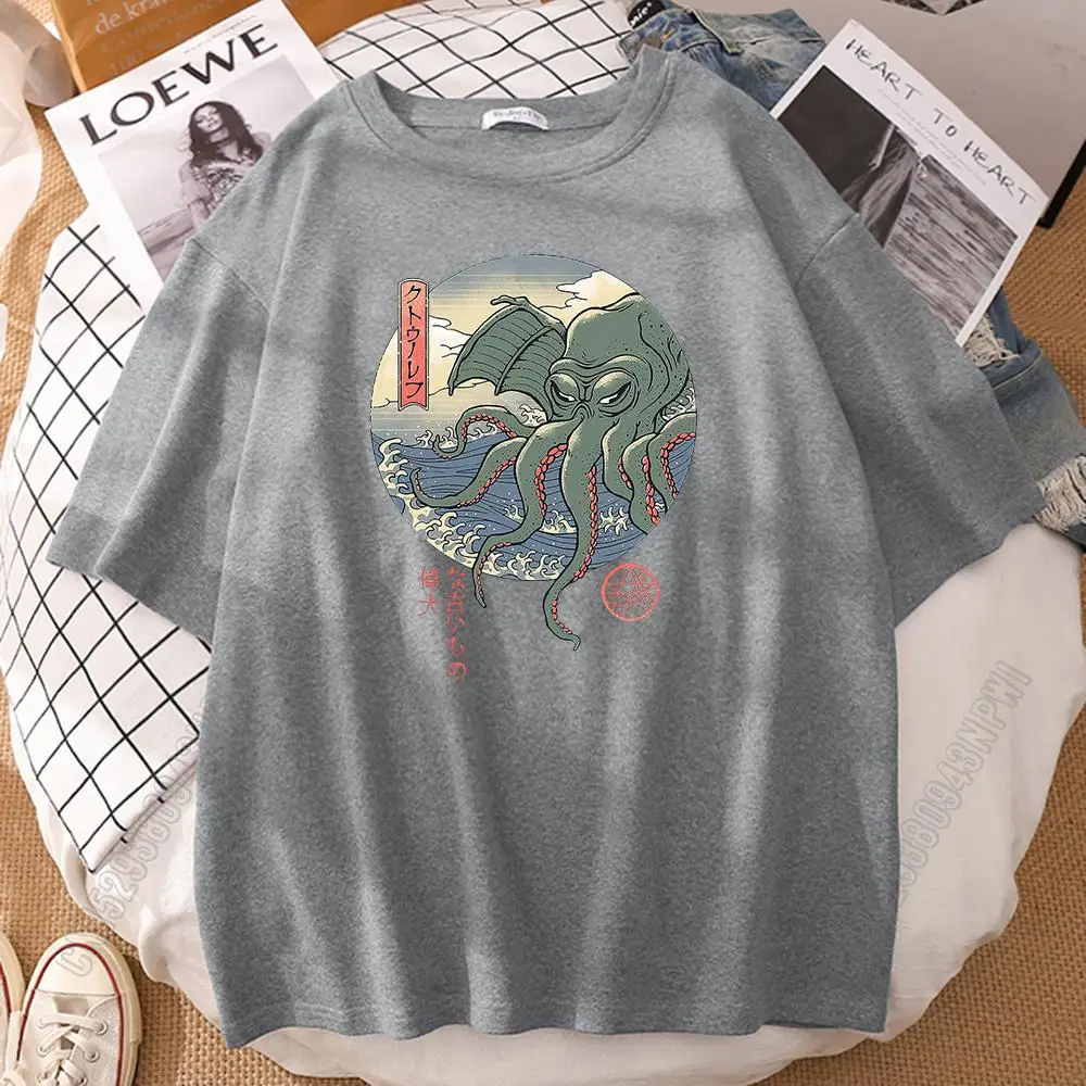 

Ukiyoe Style Japanese Monster Cotton Tshirts Comfortable T-Shirts Man Oversize O-Neck Mens T Shirts Summer Breathable Top