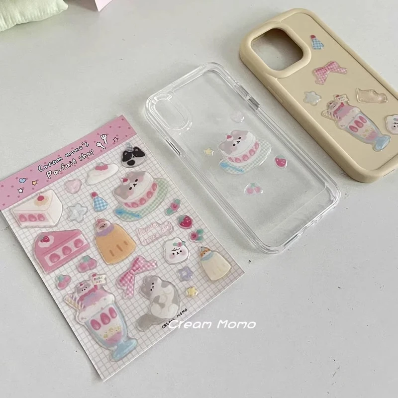 Cute Cartoon Sweety Cat Jelly Relief Stickers Girlish 3D Epoxy Resin Decal for Phone Case Tablet Camera Kawaii Kitten Decoration view 3