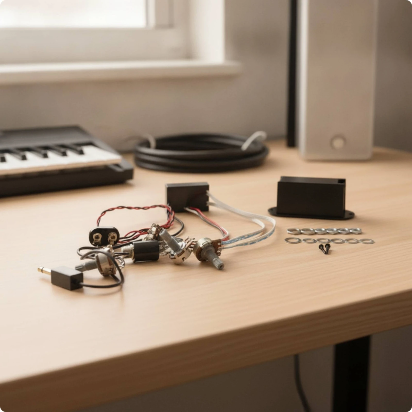 Pickup Wiring Assembly Active Guitar Wiring Kit with Battery Box Electronics Electric Long-Lasting for Guitarists, Bass Upgrade
