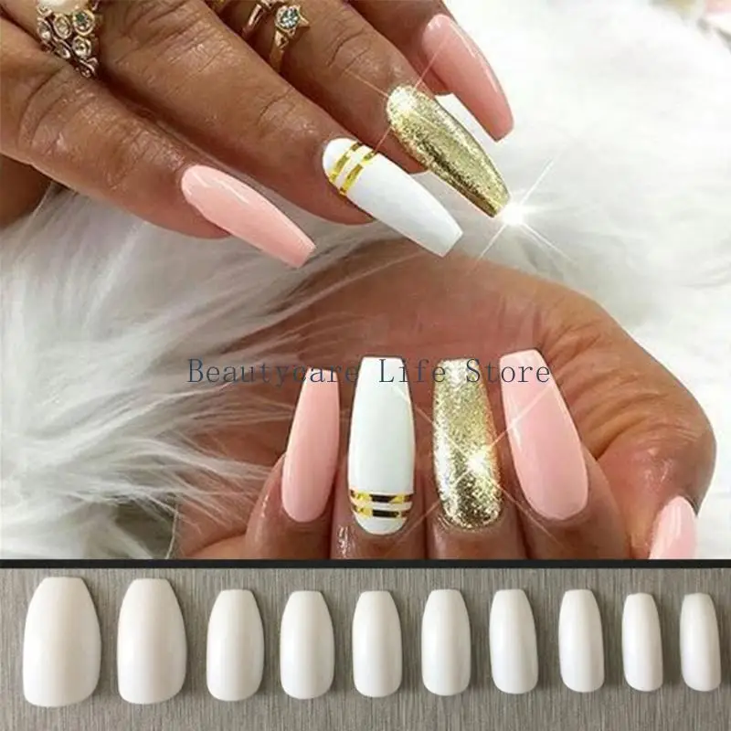 652C 10 Size Professional White Fake Acrylic Ballet Coffin French False Tip