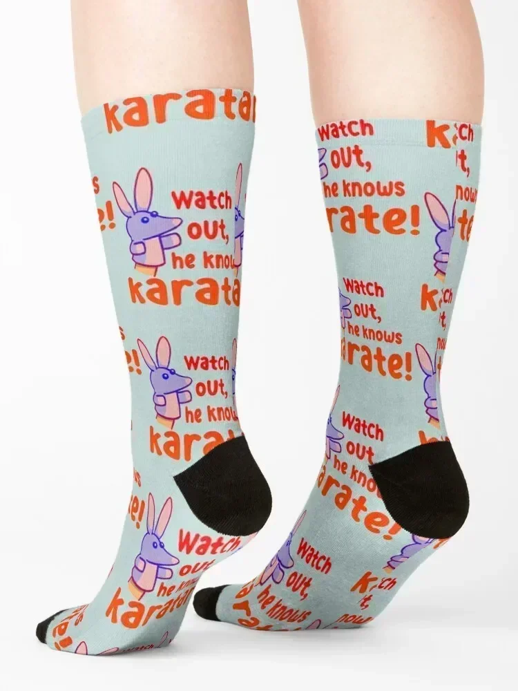Watch out,he knows karate Socks gift retro moving stockings valentine gift ideas Women Socks Men's