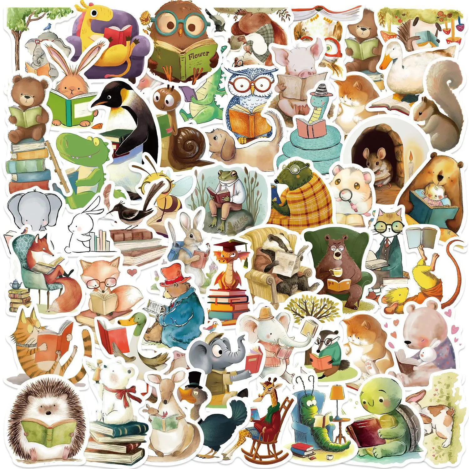 

10/30/50PCS Cartoon Fun Animal Reading Graffiti Stickers Waterproof Decal Children's Toys Gifts Decoration Pencil Box Water Cup