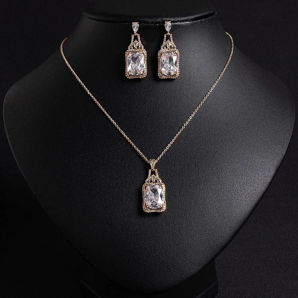 HIBRIDE Luxury Fresh 2 Pcs Princess Jewellery Party Dress Jewellery Necklace Earrings Engaged Bride Hundred Holiday Dating S-361
