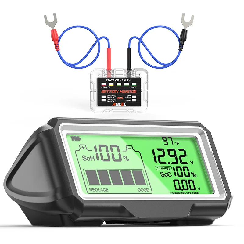 Wireless Battery Tester Diagnostic Tool with Dashboard Display, Solar Powered, Vibration Sensor, Real-Time Voltage/Temp/Alarm