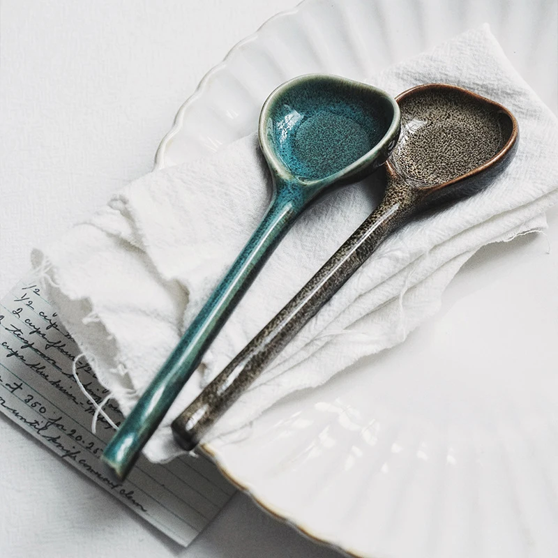 Ceramic Soup Spoon Japanese Tableware Eating Spoon Creative Long Handle Spoons Kitchen Cooking Utensil Tool Teaspoon For Kitchen
