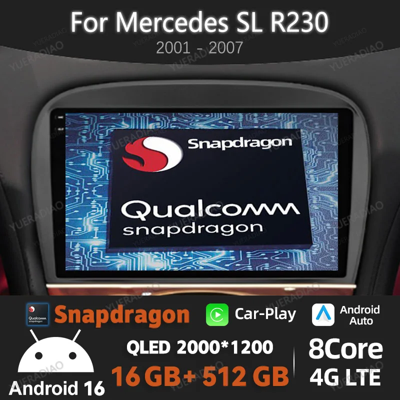 Android 16 Car Radio For Mercedes SL R230 SL350 SL500 SL55 SL600 SL65 2001 - 2007 DSP BT 5G WIFI 4G LTE 2DIN Viedo Player GPS