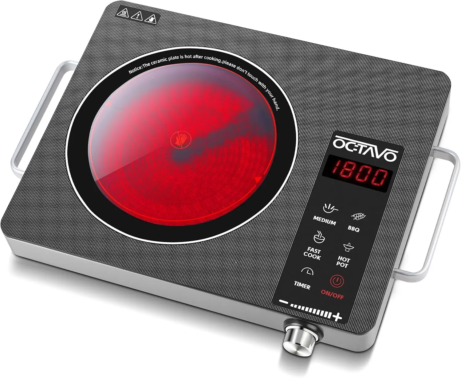 

1800W Portable Infrared Burner with 4-Hour Timer, Touch Control, Adjustable Heat, Glass Cooktop