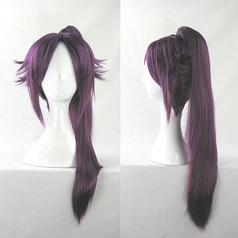 Shihouin Yoruichi Cosplay Wigs High-temperature Fiber Synthetic Hair Purple Mixed Long Chip Ponytail Wig Cap