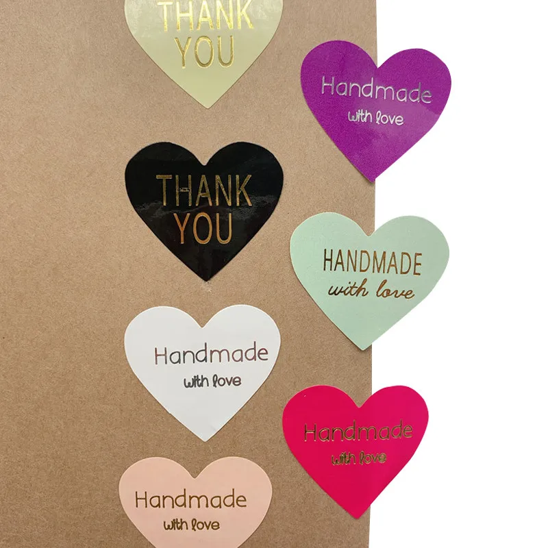 100pcs/lot Thank You handmade Heart Design bronzing seal multiple colour DIY Multifunction Seal Sticker Gift Packaging Label