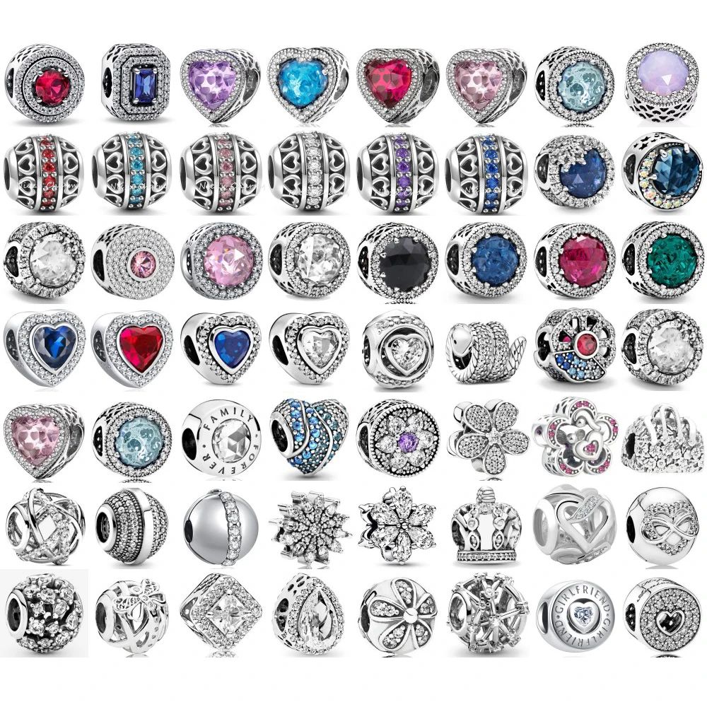 New 925 Silver Heart  Shape Purple Blue Green Pink Red Zircon Pendant Charm Round Beads Fit Original Bracelet DIY Fine Jewelry
