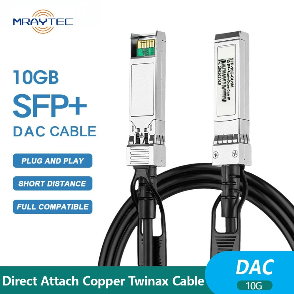 

Mraytec 10G SFP+ Twinax Cable, Direct Attach Copper(DAC) Passive Cable, 0.5-10M, for Cisco,Huawei,MikroTik,HP,Intel...Etc Switch