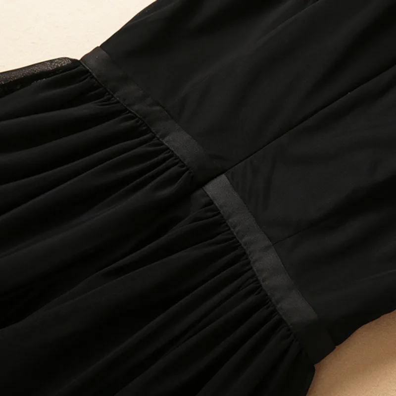 HKSH صيف جديد إمرأة شيك أنيق Ins موضة شارع العليا شبكة الترتر مطوي ألف خط الخصر Cinching ثوب التخسيس HK6322