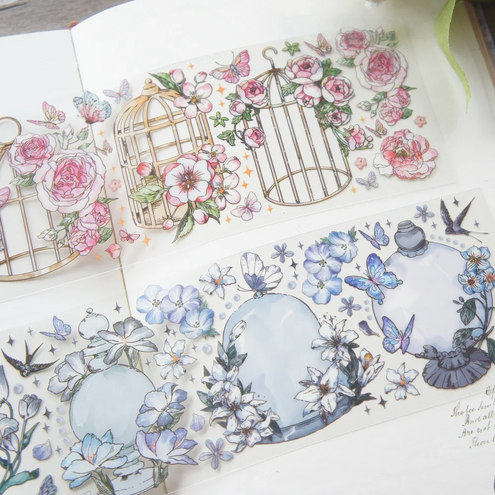 

6 Sheets Pink Blue Princess Garden PVC Sticker Gift Tag Gift Decoration Scrapbooking Background DIY Sticker