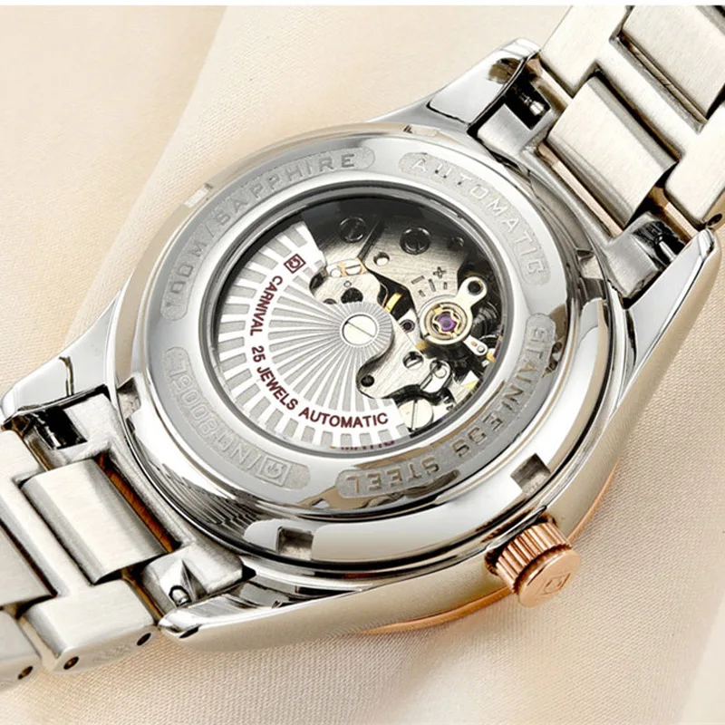 CARNIVAL Skeleton Mechanical Watches Women Waterproof Luxury Automatic Ladies Watch Women Bracelet Reloj Mujer New