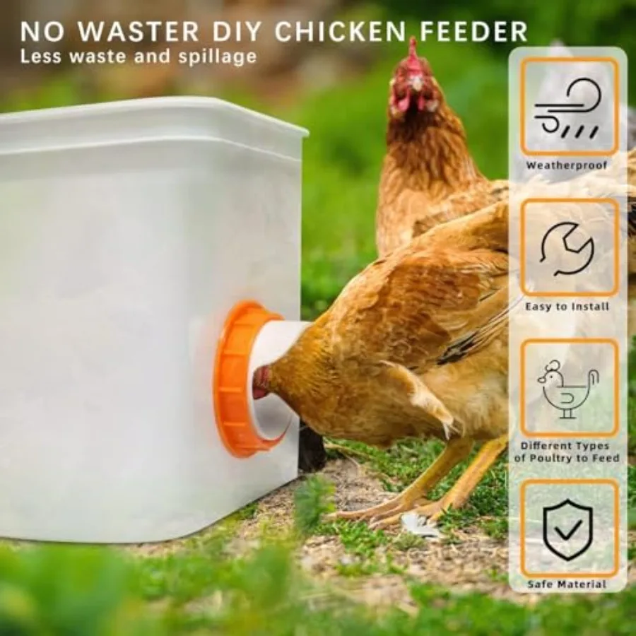 【Spot goods】Chicken Feeder Port 6 Pack Chicken Feeders No Waste with 6 Lids 1 Drill Bit DIY Automatic Poultry Feeder Cups Kit C view 3