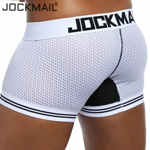 JOCKMAIL 남성용 통기성 메쉬 복서, 남성 속옷, 섹시한 팬티, 면 바디 수트, 트렁크 팬츠, 브랜드 