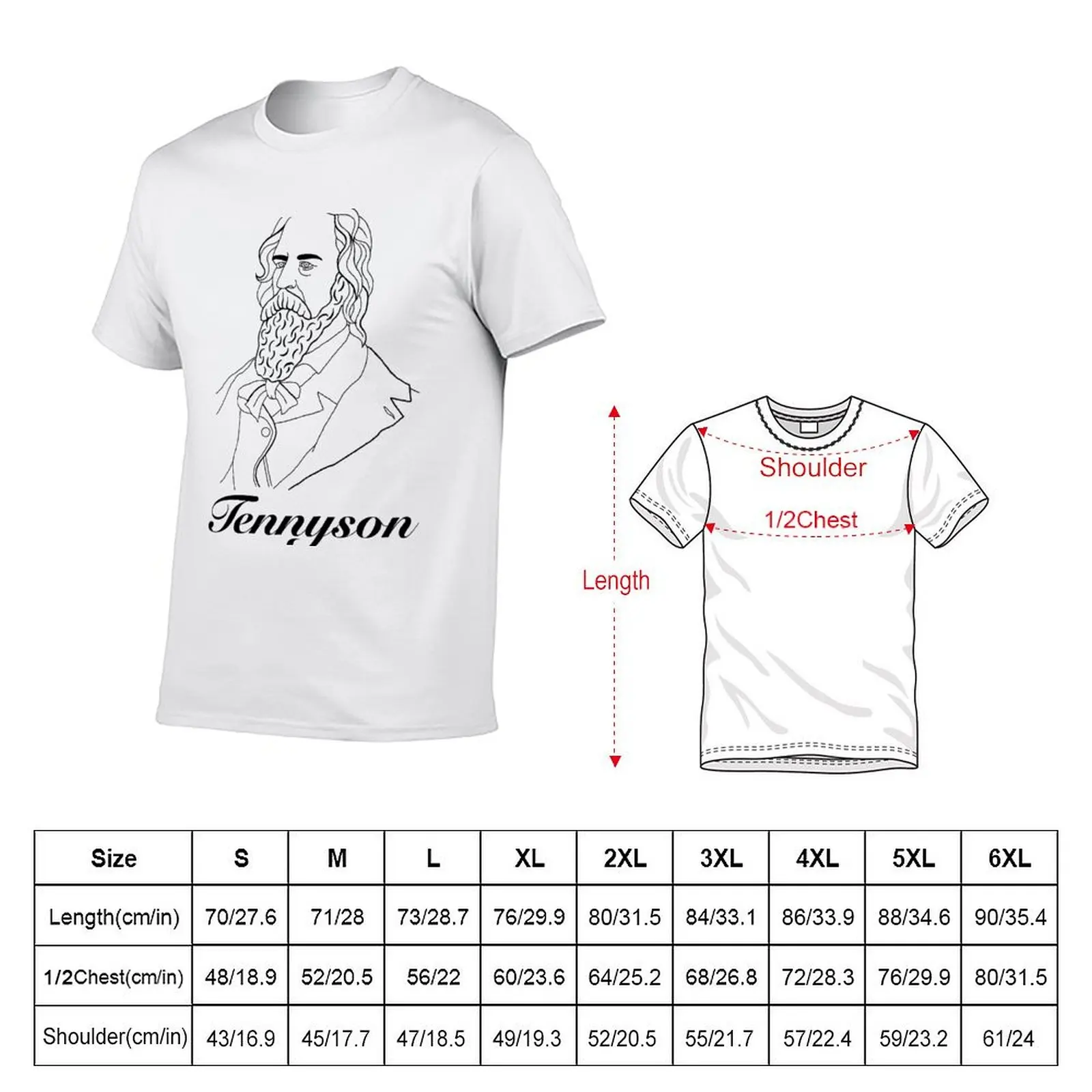 Lord Alfred Tennyson Portrait T-Shirt Basic Plain Tee for Spring and Summer