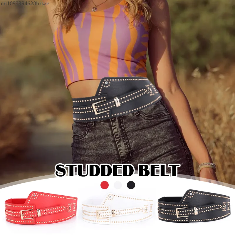 Vrouwen Trendy Gothic Corset Klinknagel Riemen Elastische All-match Mode Vrouwelijke Brede Riemen Jurk Jas Decor Gordel