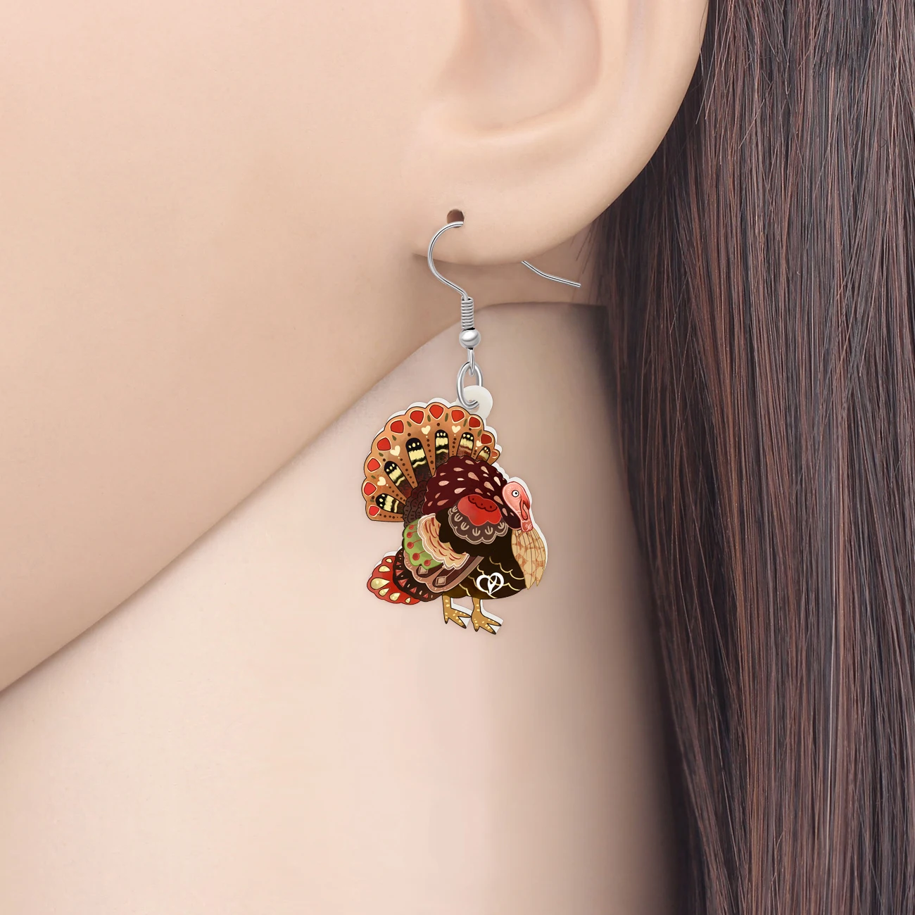 BONSNY Acrylic Thanksgiving Boho Turkey Earrings Chicken Farm Animals Novelty Jewelry Thankful Gifts For Women Ethnic Art Charms
